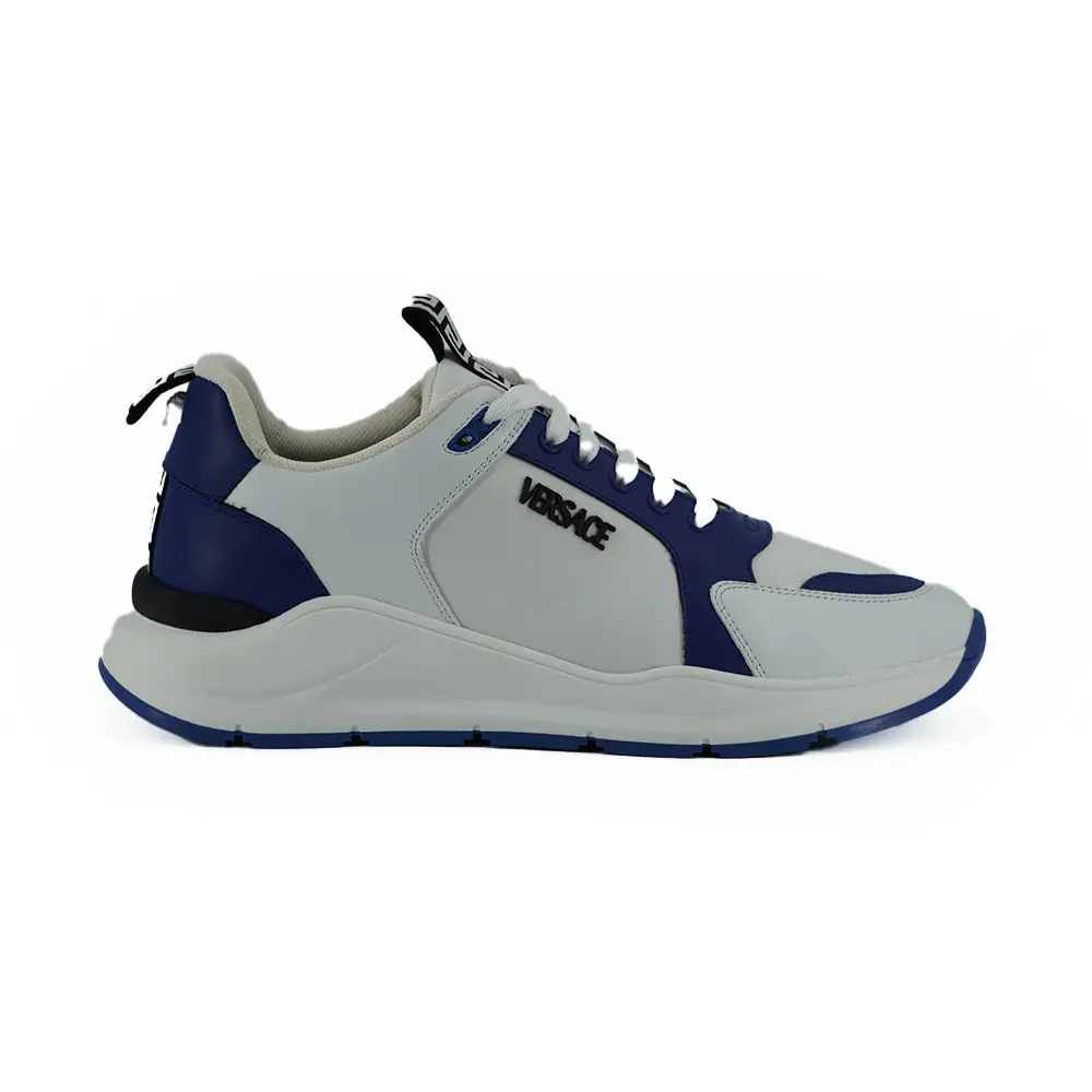 Versace Elegante Leder-Sneakers in Blau und Weiß - EU44/US11