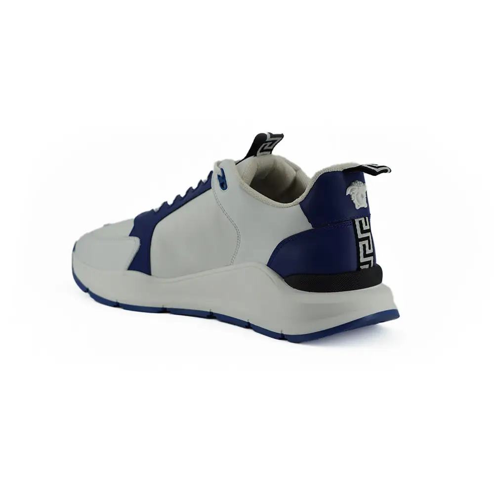 Versace Elegante Leder-Sneakers in Blau und Weiß - EU44/US11