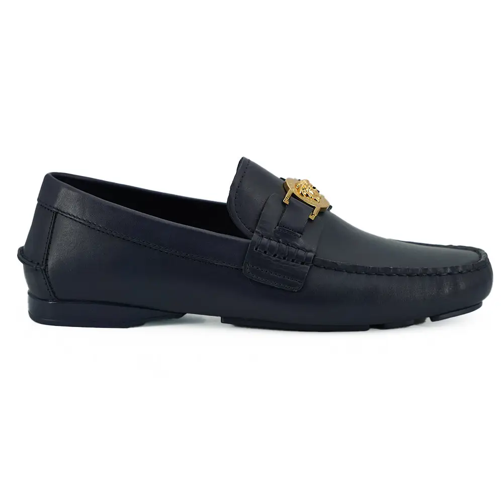 Versace Elegante marineblaue Loafers aus Kalbsleder