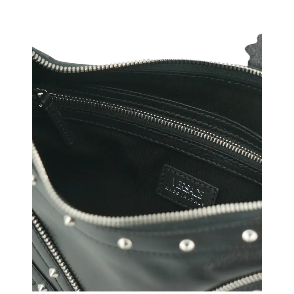 Versace Elegante schwarze Hobo-Umhängetasche aus Leder