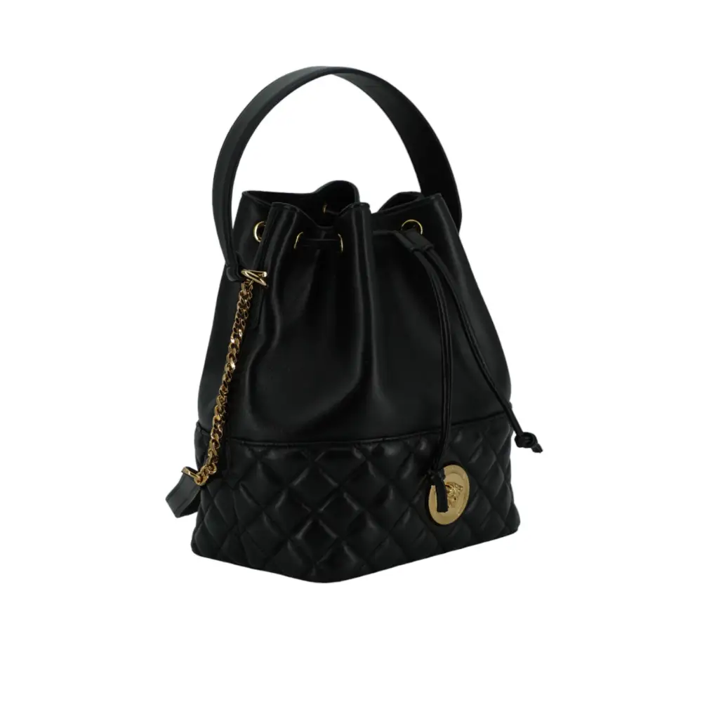 Versace Elegante schwarze Leder Medusa Bucket Umhängetasche