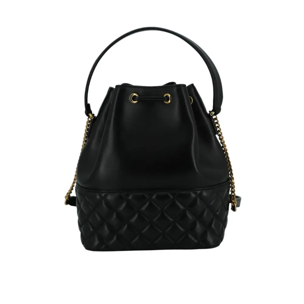 Versace Elegante schwarze Leder Medusa Bucket Umhängetasche