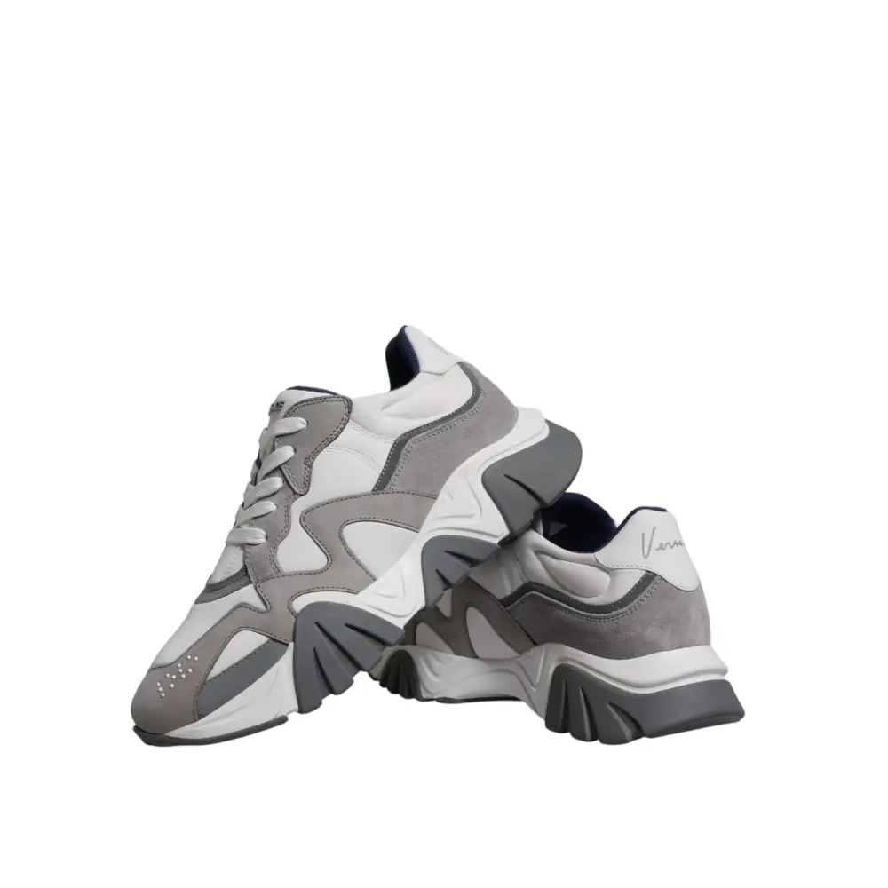 Versace Grau Leder Neopren Chunky Low Top Squalo Turnschuhe Schuhe