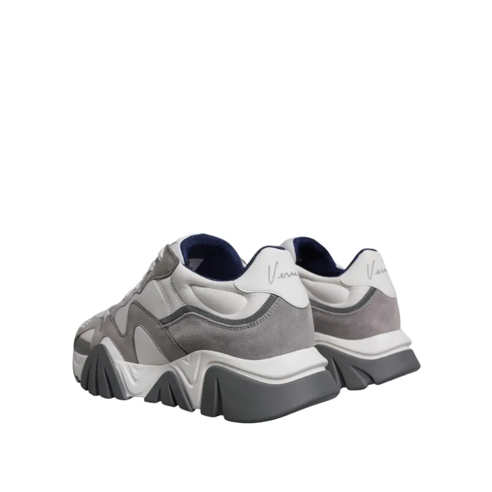 Versace Grau Leder Neopren Chunky Low Top Squalo Turnschuhe Schuhe