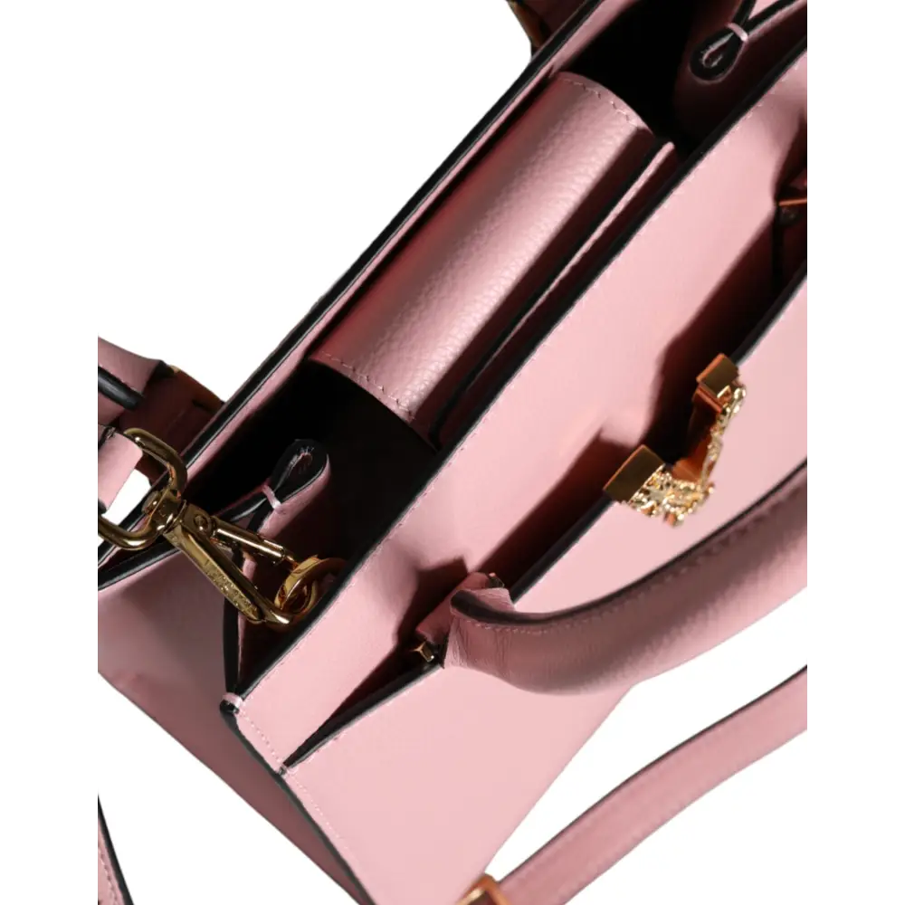 Versace Pinke Crossbody-Tasche mit kleinem Griff aus genarbtem Kalbsleder