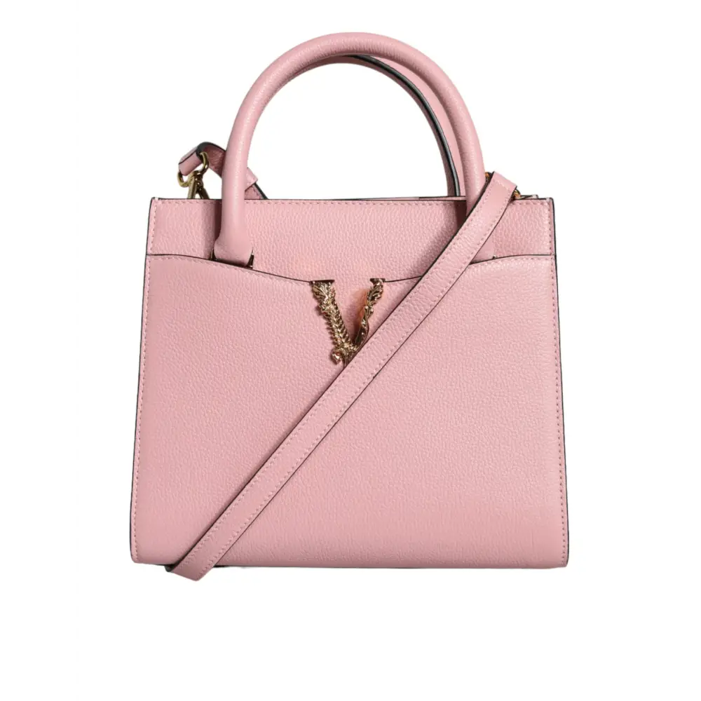 Versace Pinke Crossbody-Tasche mit kleinem Griff aus genarbtem Kalbsleder