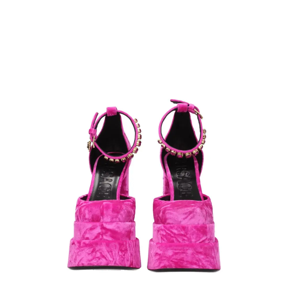 Versace Rosa Samt-Plateausandalen
