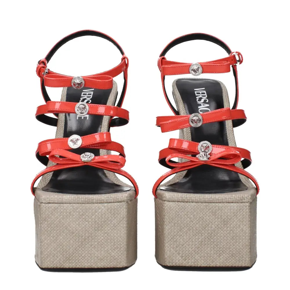 Versace Sandalen mit Plateauabsatz aus orangefarbenem Leder - EU40.5/US10.5