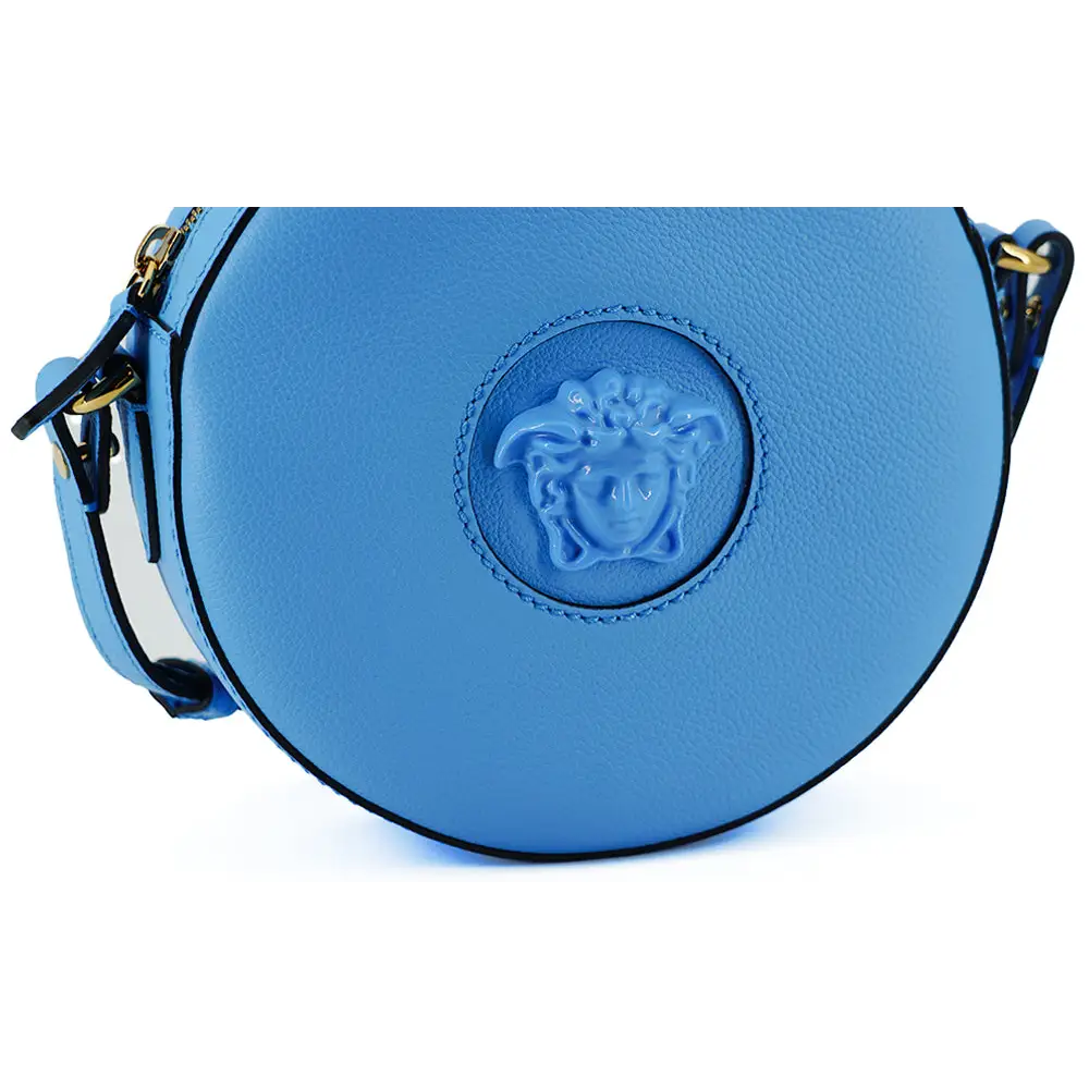Versace Schicke runde Umhängetasche aus blauem Leder