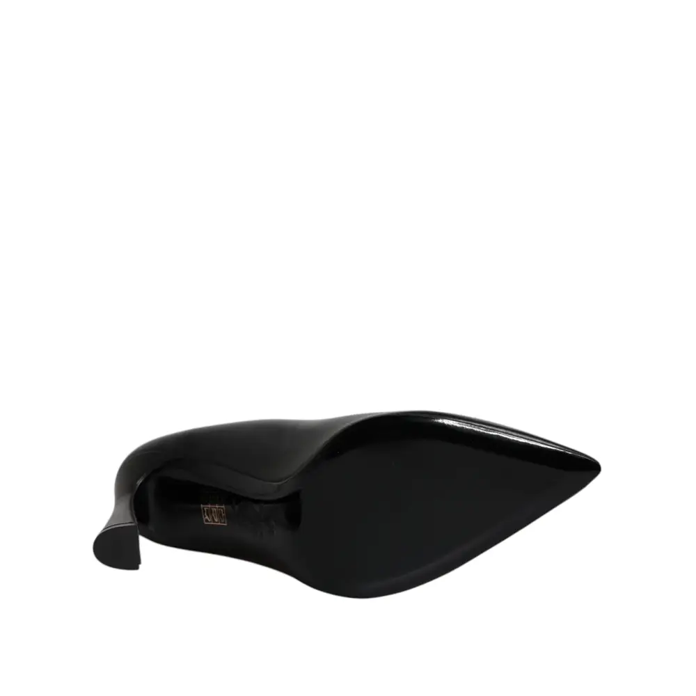 Versace Schwarz Leder Logo Plaque High Heels Pumps Schuhe