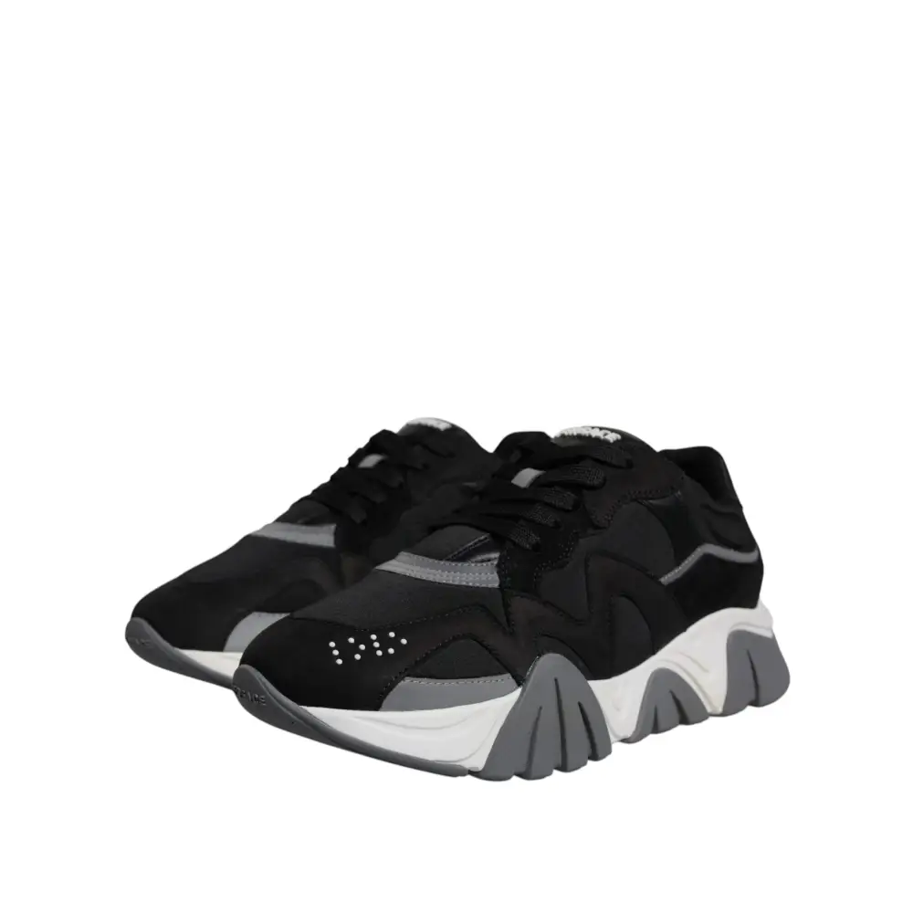 Versace Schwarz Leder Neopren Chunky Low Top Turnschuhe Squalo Schuhe