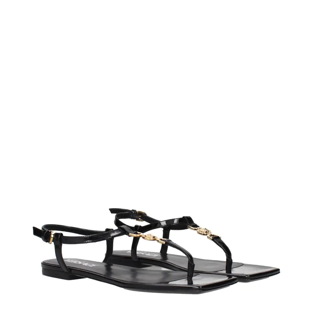 Versace Schwarze Flip-Flop-Sandalen aus Leder - EU38/US8