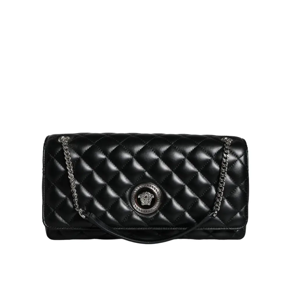 Versace Schwarze gesteppte Lammleder Crossbody Umhängetasche