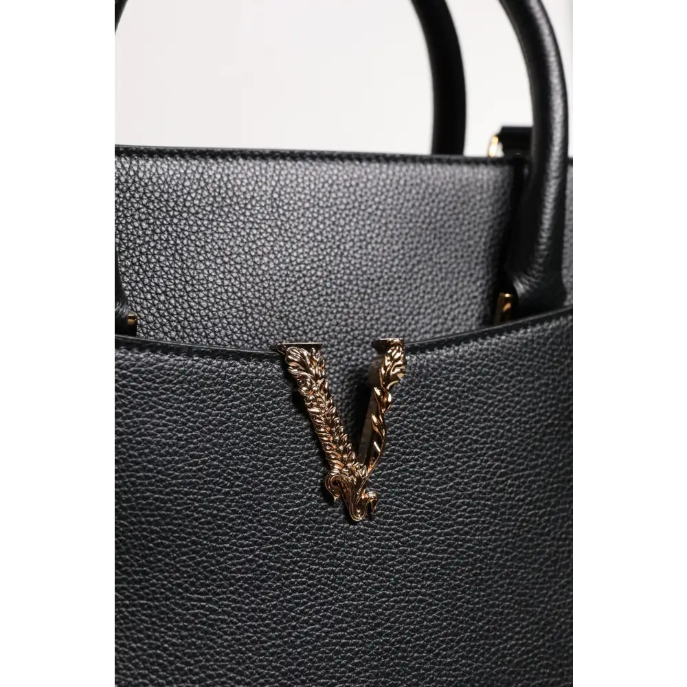 Versace Schwarze große Leder-Umhängetasche mit Schultergriff