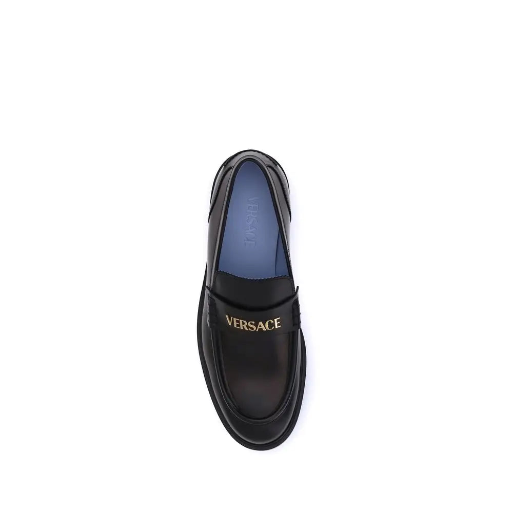 Versace Schwarze Kalbsleder Bos Taurus Slip-On Loafer
