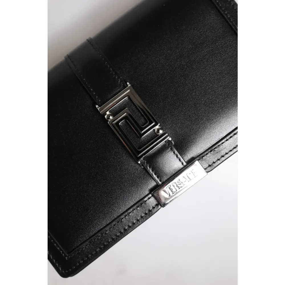 Versace Schwarze Kalbsleder-Kettenriemen-Schulter-Crossbody-Tasche