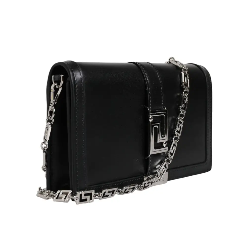 Versace Schwarze Kalbsleder-Kettenriemen-Schulter-Crossbody-Tasche