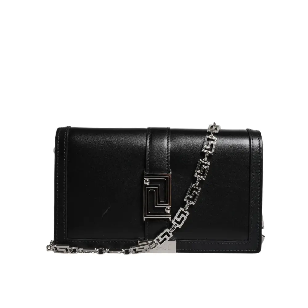 Versace Schwarze Kalbsleder-Kettenriemen-Schulter-Crossbody-Tasche