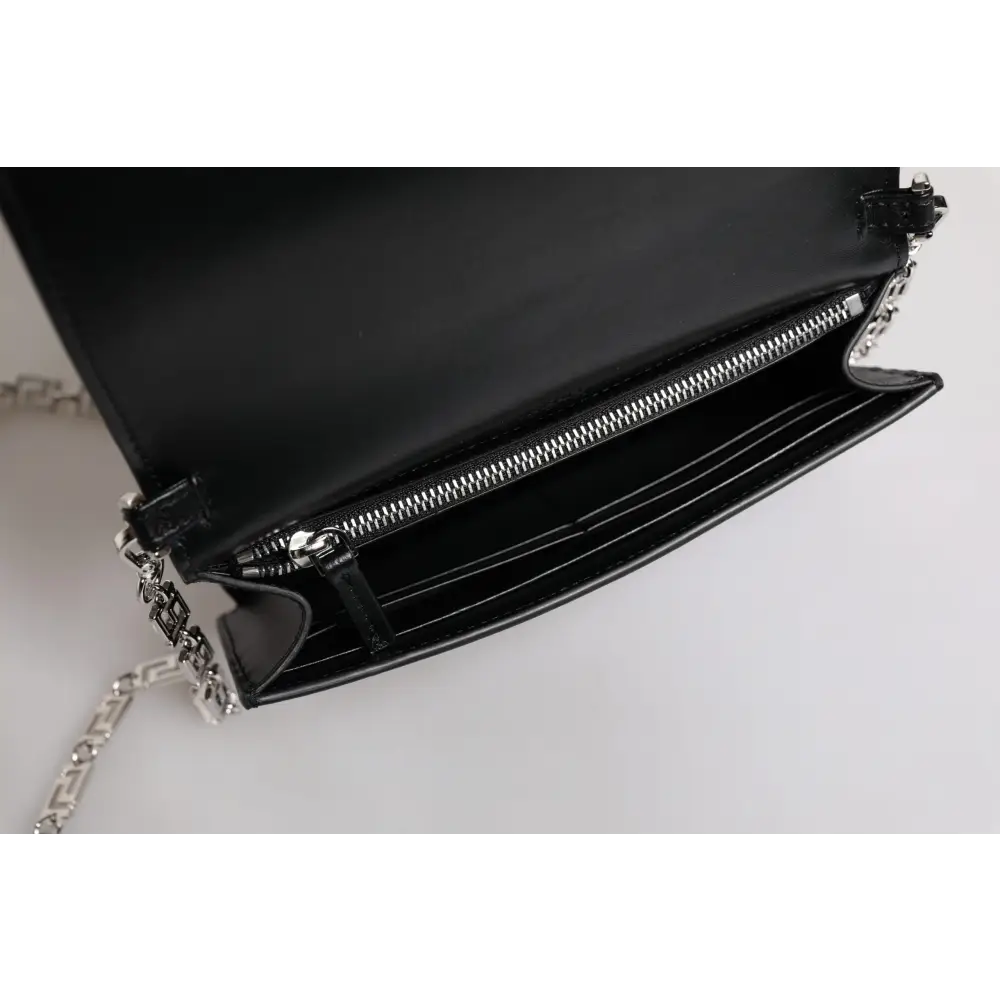 Versace Schwarze Kalbsleder-Kettenriemen-Schulter-Crossbody-Tasche