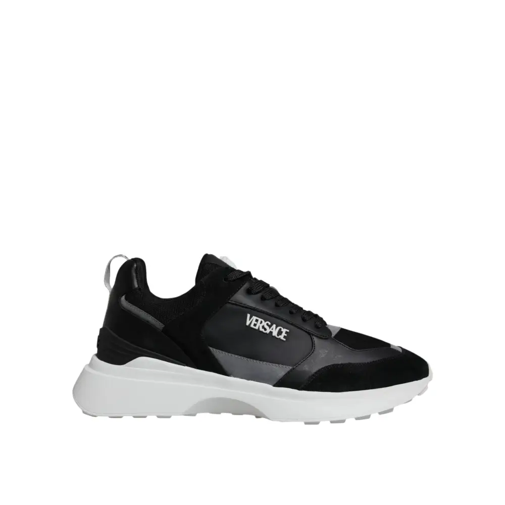 Versace Schwarzer Canvas Quad Fabric Medusa Low Top Sneaker Schuhe