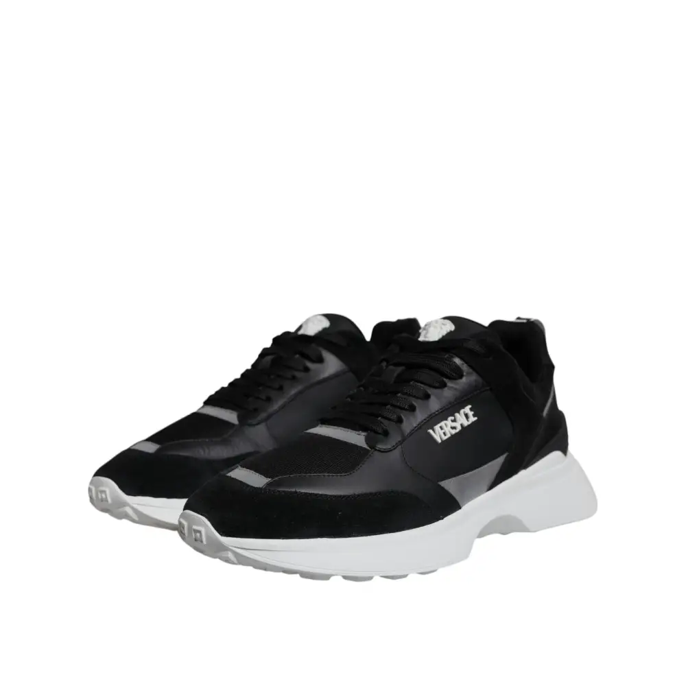 Versace Schwarzer Canvas Quad Fabric Medusa Low Top Sneaker Schuhe