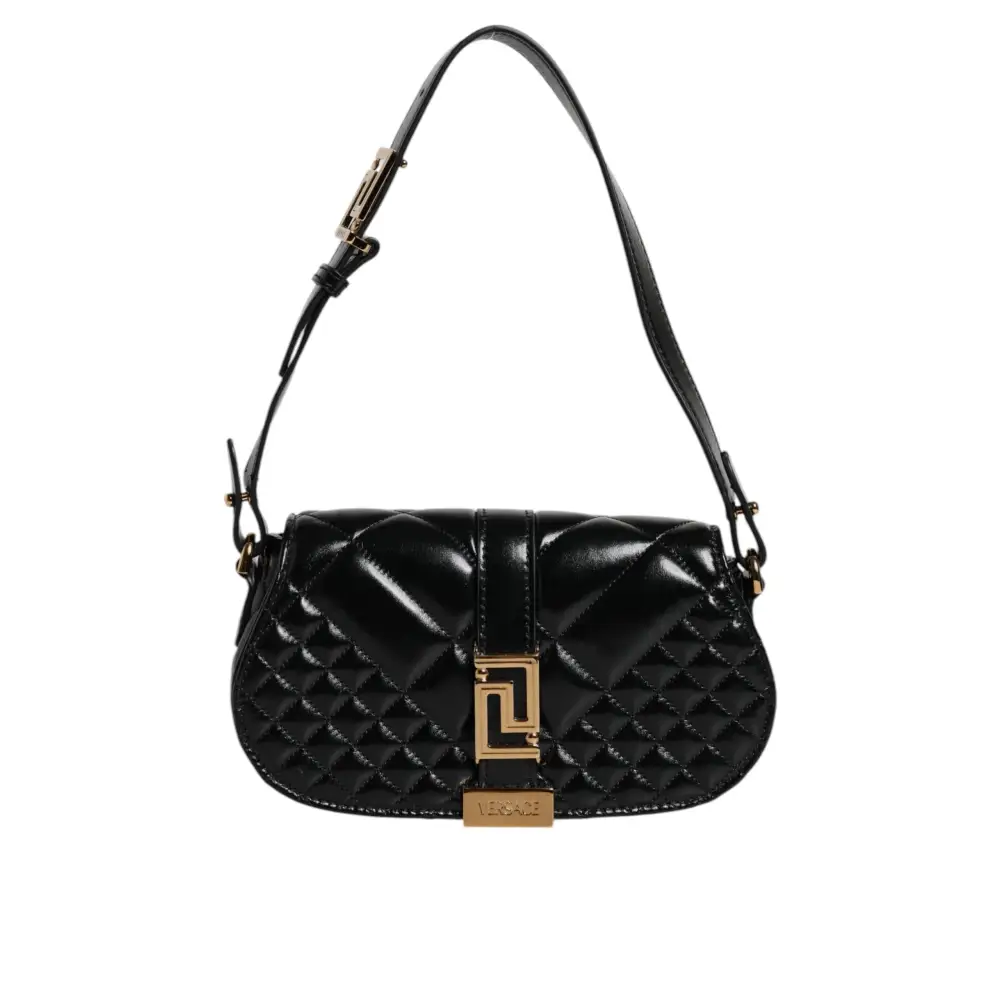 Versace Tasche mit gestepptem Schulterriemen aus schwarzem Kalbsleder