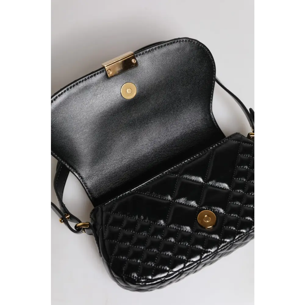 Versace Tasche mit gestepptem Schulterriemen aus schwarzem Kalbsleder