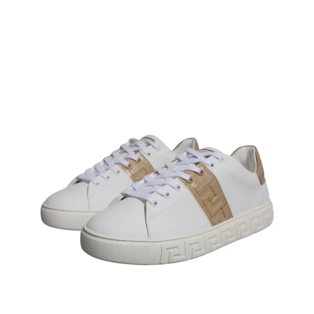 Versace Weiß Braun Greca Print TPU Low Top Männer Turnschuhe Schuhe