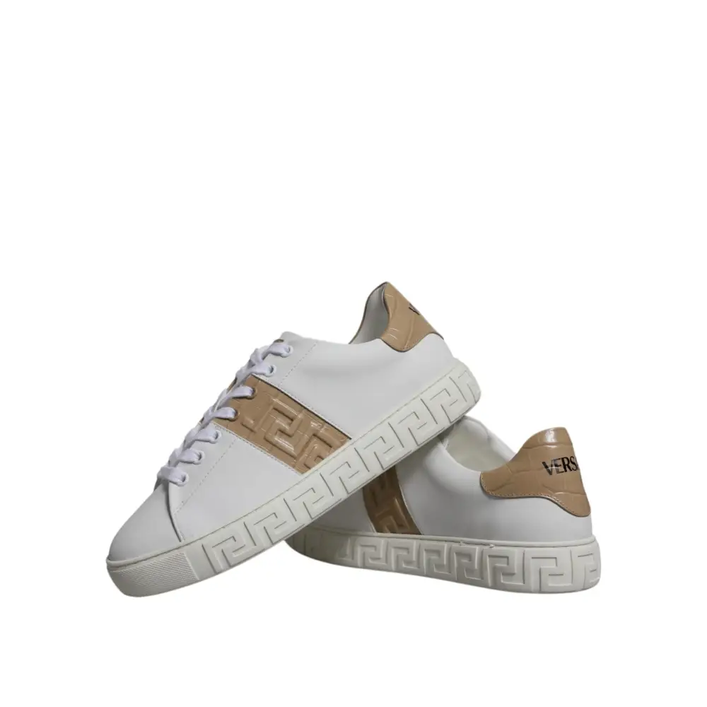 Versace Weiß Braun Greca Print TPU Low Top Männer Turnschuhe Schuhe
