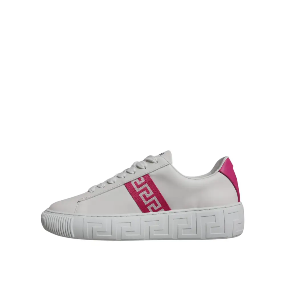 Versace Weiß Rosa Greca Drucken Plattform Low Top Turnschuhe Schuhe - EU42/US9
