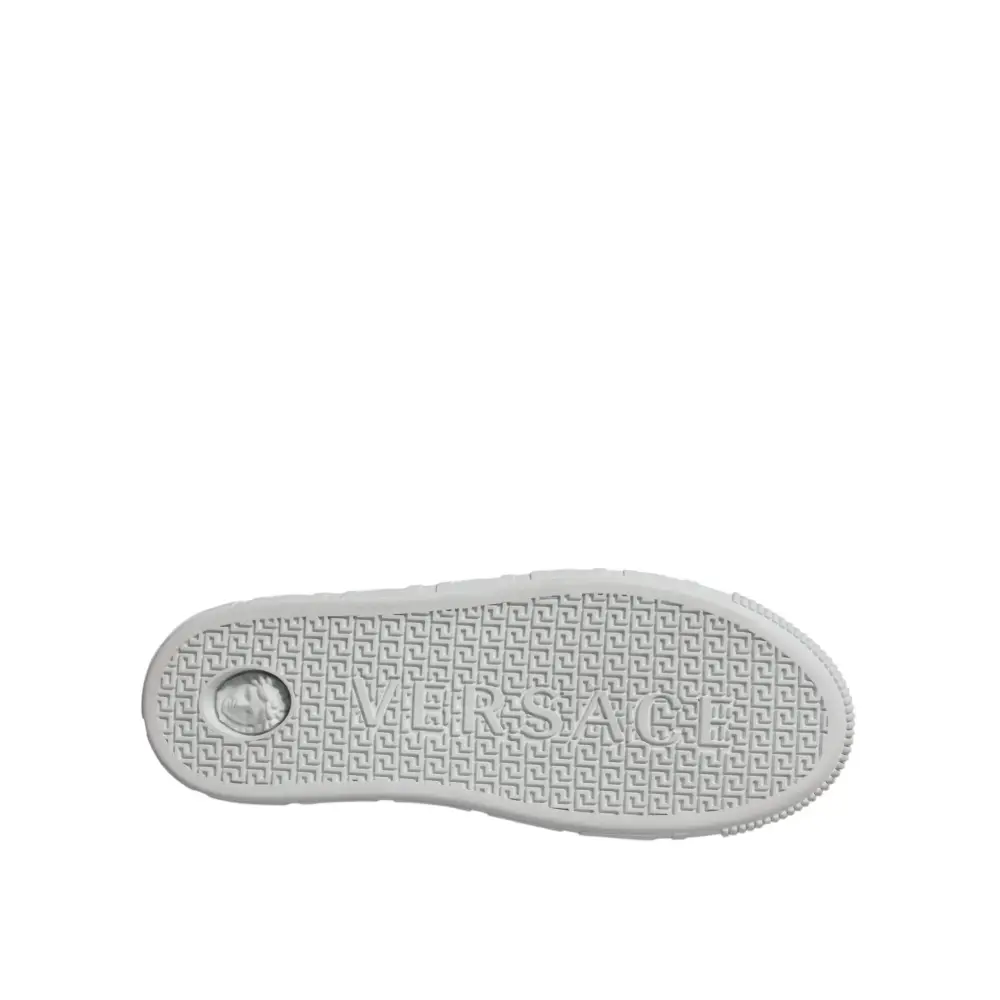 Versace Weiß Rosa Greca Drucken Plattform Low Top Turnschuhe Schuhe - EU42/US9