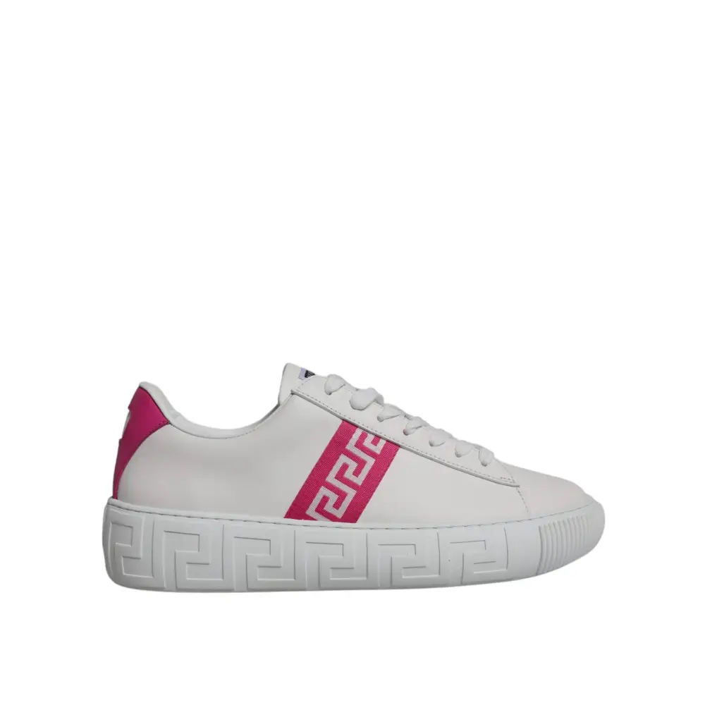 Versace Weiß Rosa Greca Drucken Plattform Low Top Turnschuhe Schuhe - EU42/US9