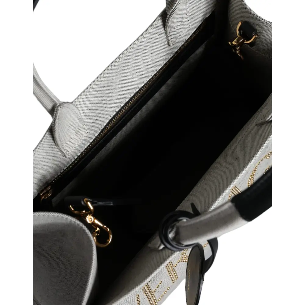 Versace Weiße Top Handle Canvas Leder Logo Crossbody Tote Bag