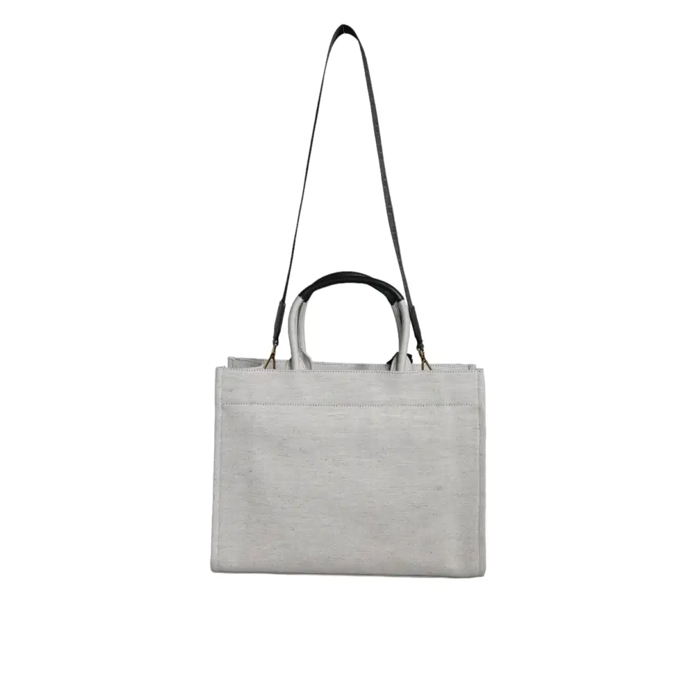 Versace Weiße Top Handle Canvas Leder Logo Crossbody Tote Bag