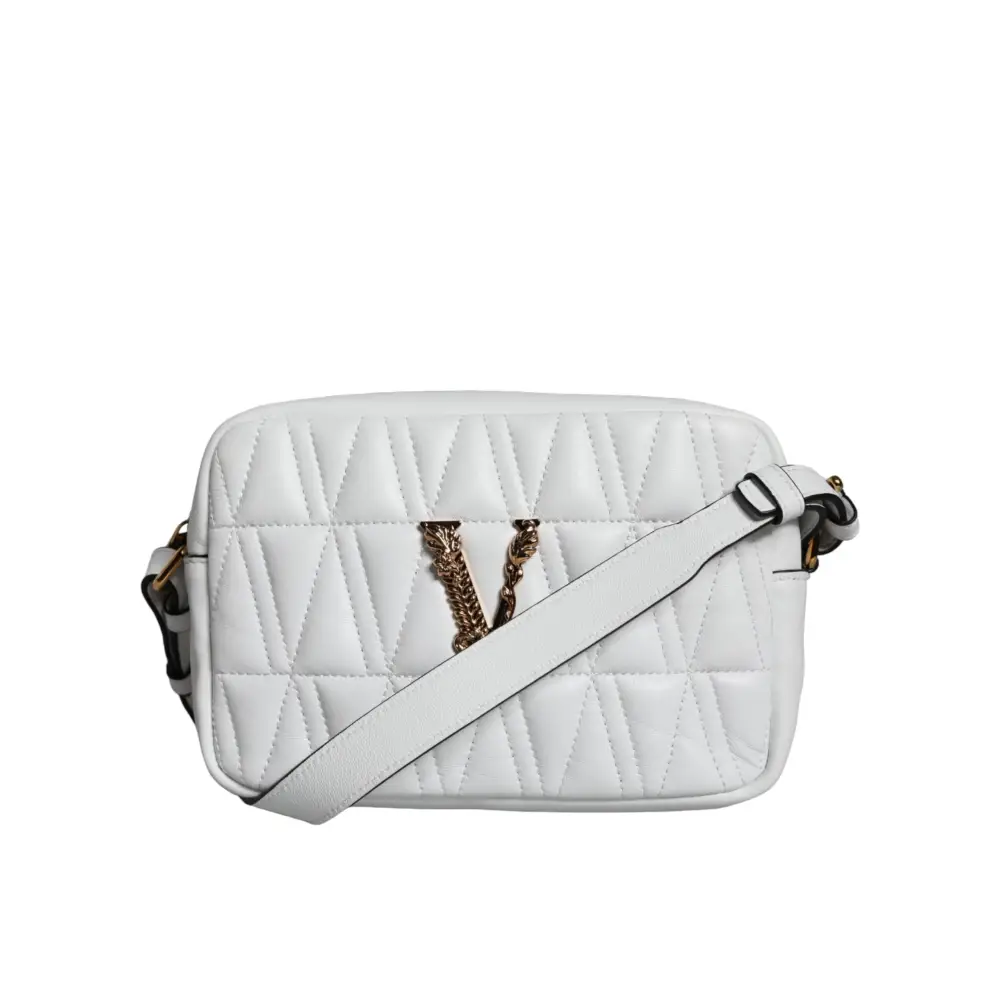 Versace White Quilted Nappa Leather Crossbody Shoulder Bag