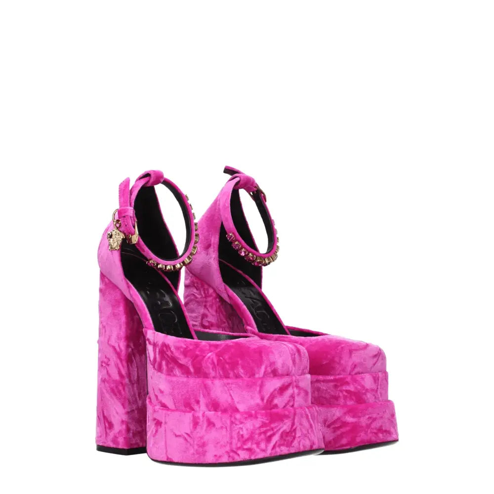 Versace Rosa Samt-Plateausandalen