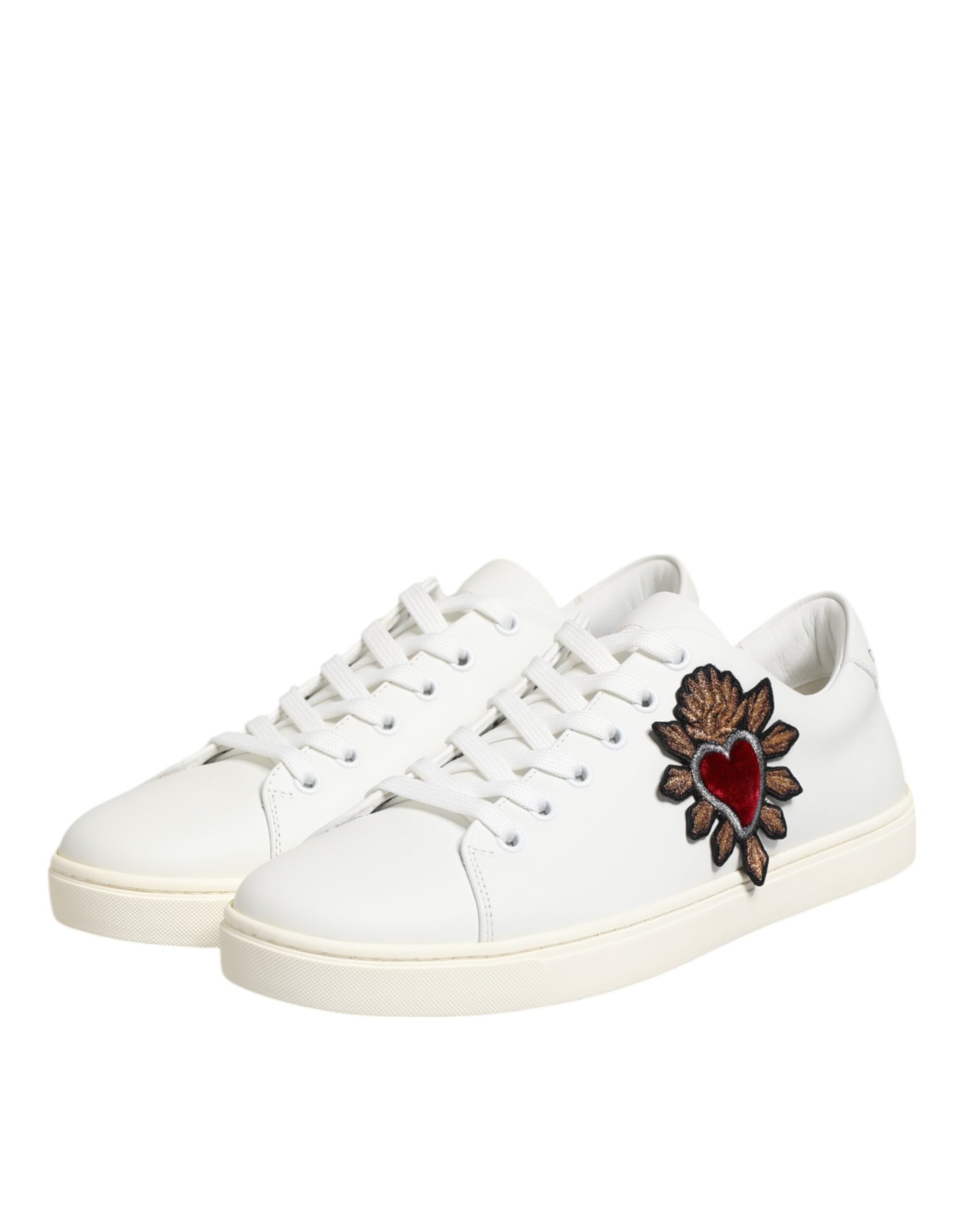 Dolce & Gabbana Weiß Leder Sacre Herz Patch Turnschuhe Schuhe