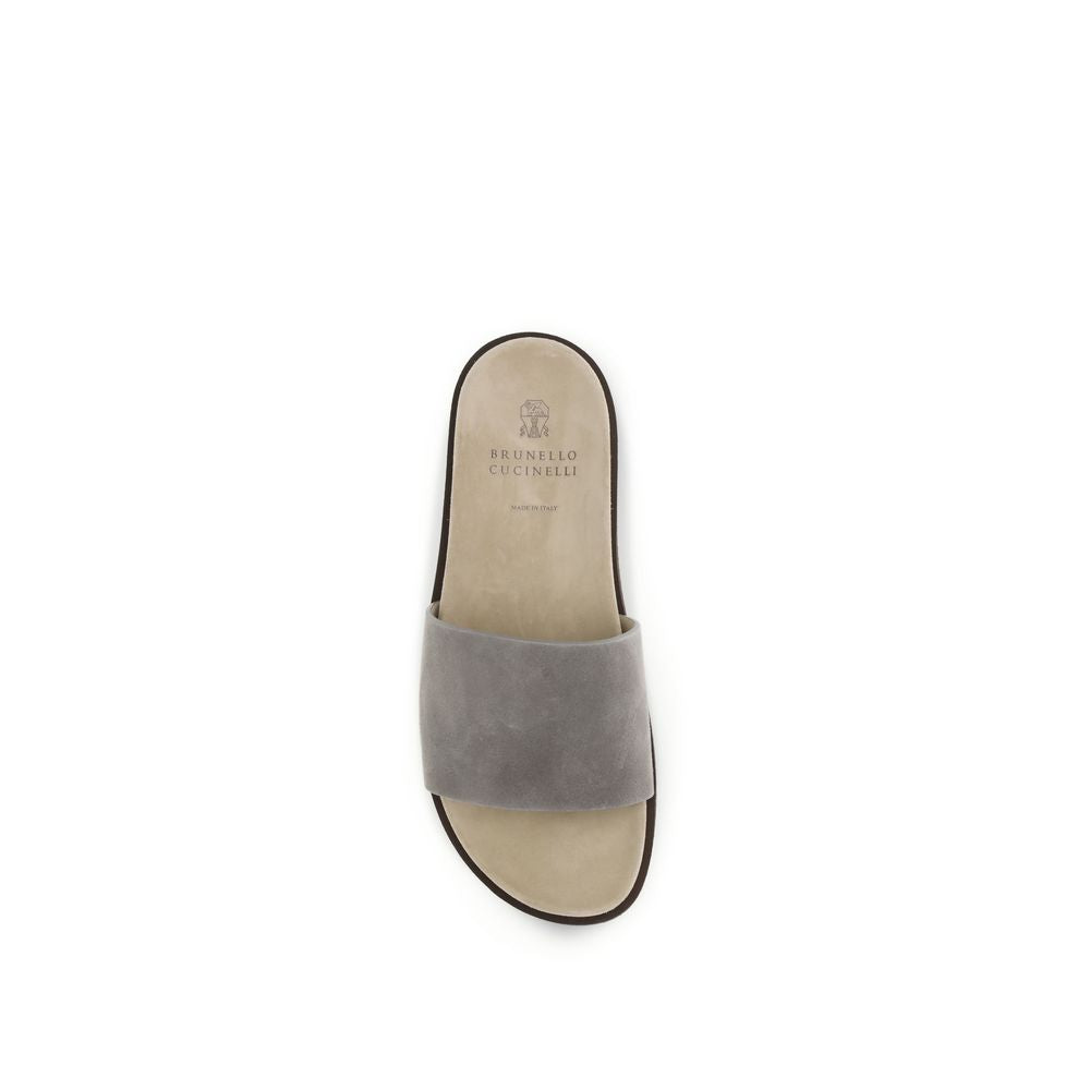 Brunello Cucinelli Graue Lammleder Sandalen Ovis Aries Aries