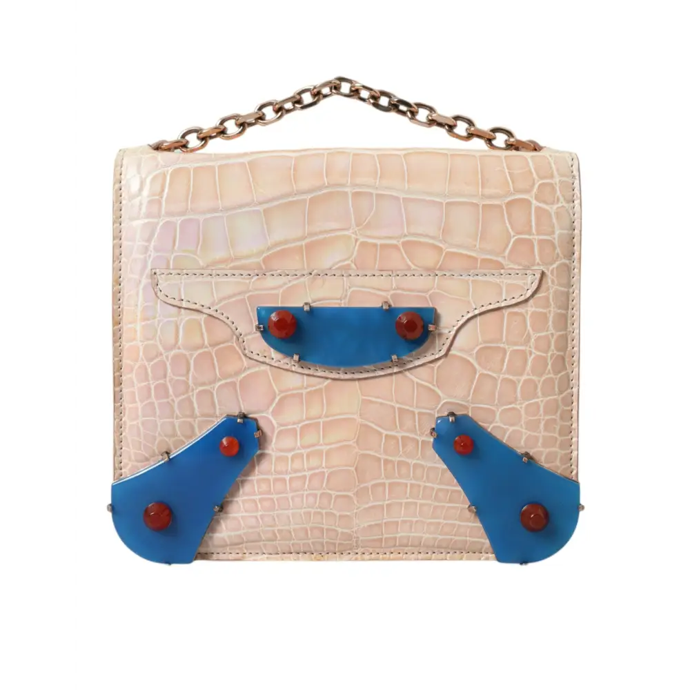 Balenciaga Beige Blauer Achat Exotisches Leder Gold Kette Geldbörse Tasche