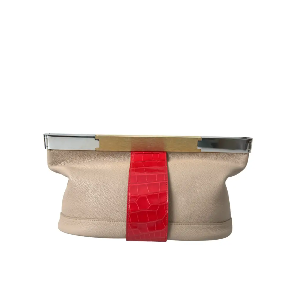 Balenciaga Beige Rot Zweifarbige Tasche aus exotischem Leder