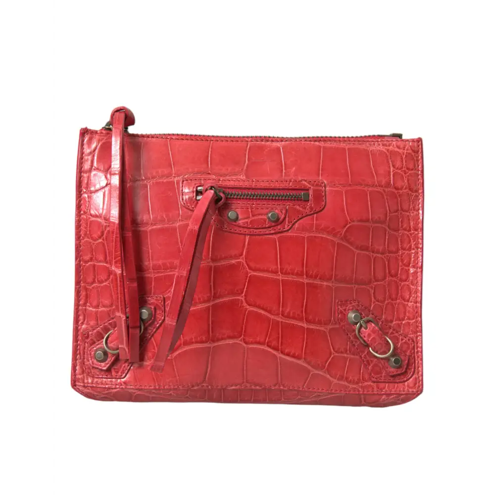 Balenciaga Rote exotische Haut Leder Classic Pouch Geldbörse Handgelenk Tasche