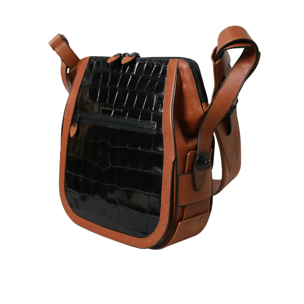 Balenciaga Schwarz Braun Exotische Haut Leder Vertikale Crossbody Geldbörse Tasche