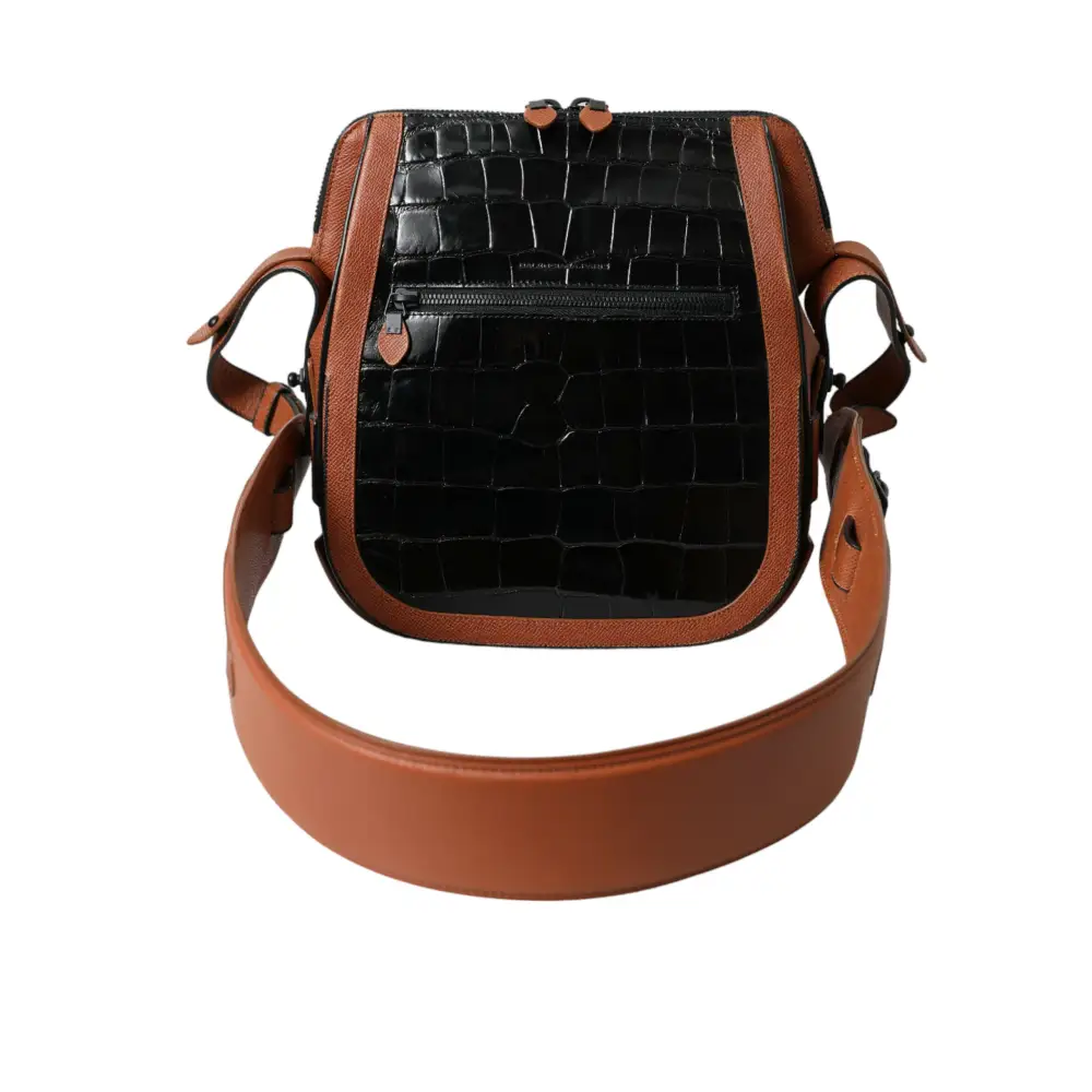 Balenciaga Schwarz Braun Exotische Haut Leder Vertikale Crossbody Geldbörse Tasche