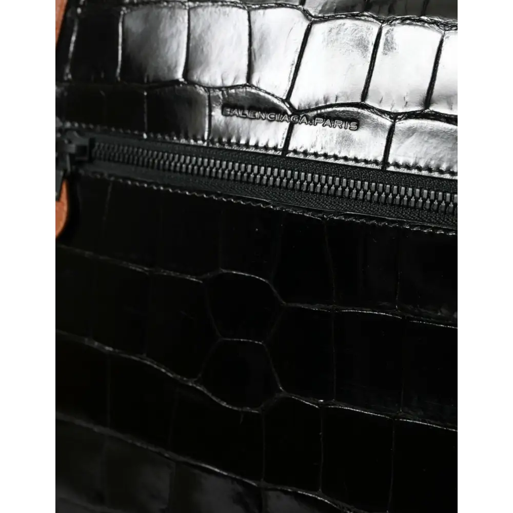 Balenciaga Schwarz Braun Exotische Haut Leder Vertikale Crossbody Geldbörse Tasche