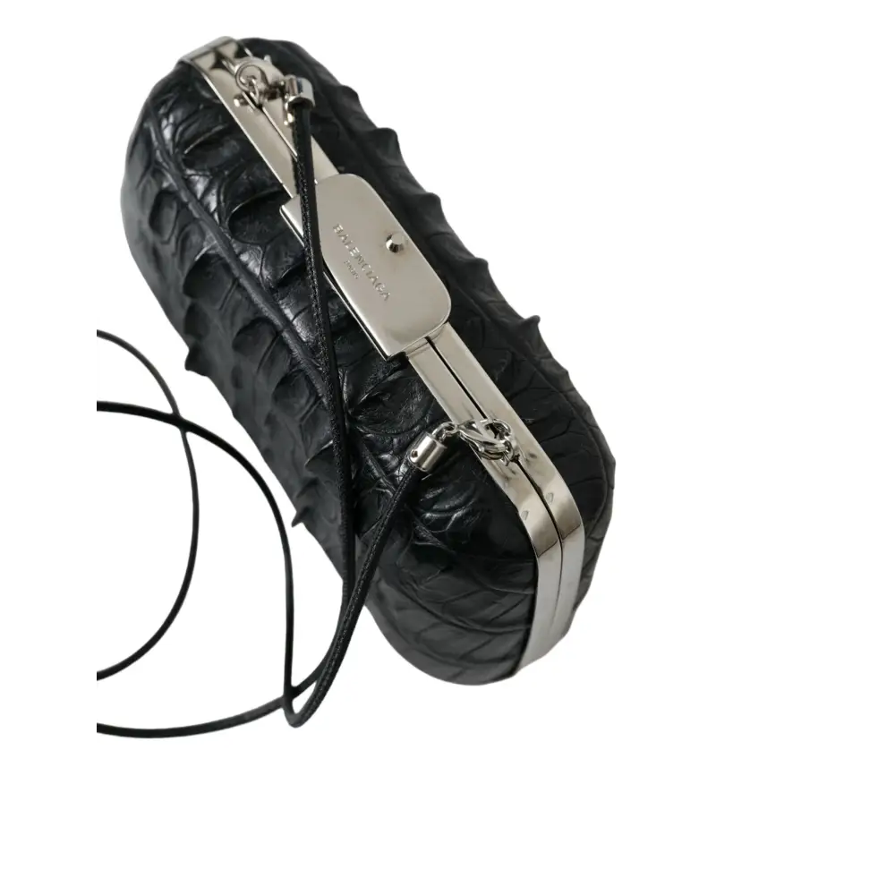 Balenciaga Schwarze Exotenhaut Leder Umhängetasche Crossbody Box Clutch Bag