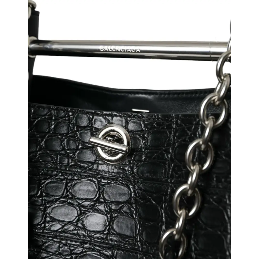 Balenciaga Schwarzes Exotenleder Maxi Bucket Tote Geldbörse Tasche
