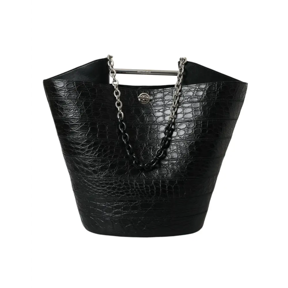 Balenciaga Schwarzes Exotenleder Maxi Bucket Tote Geldbörse Tasche