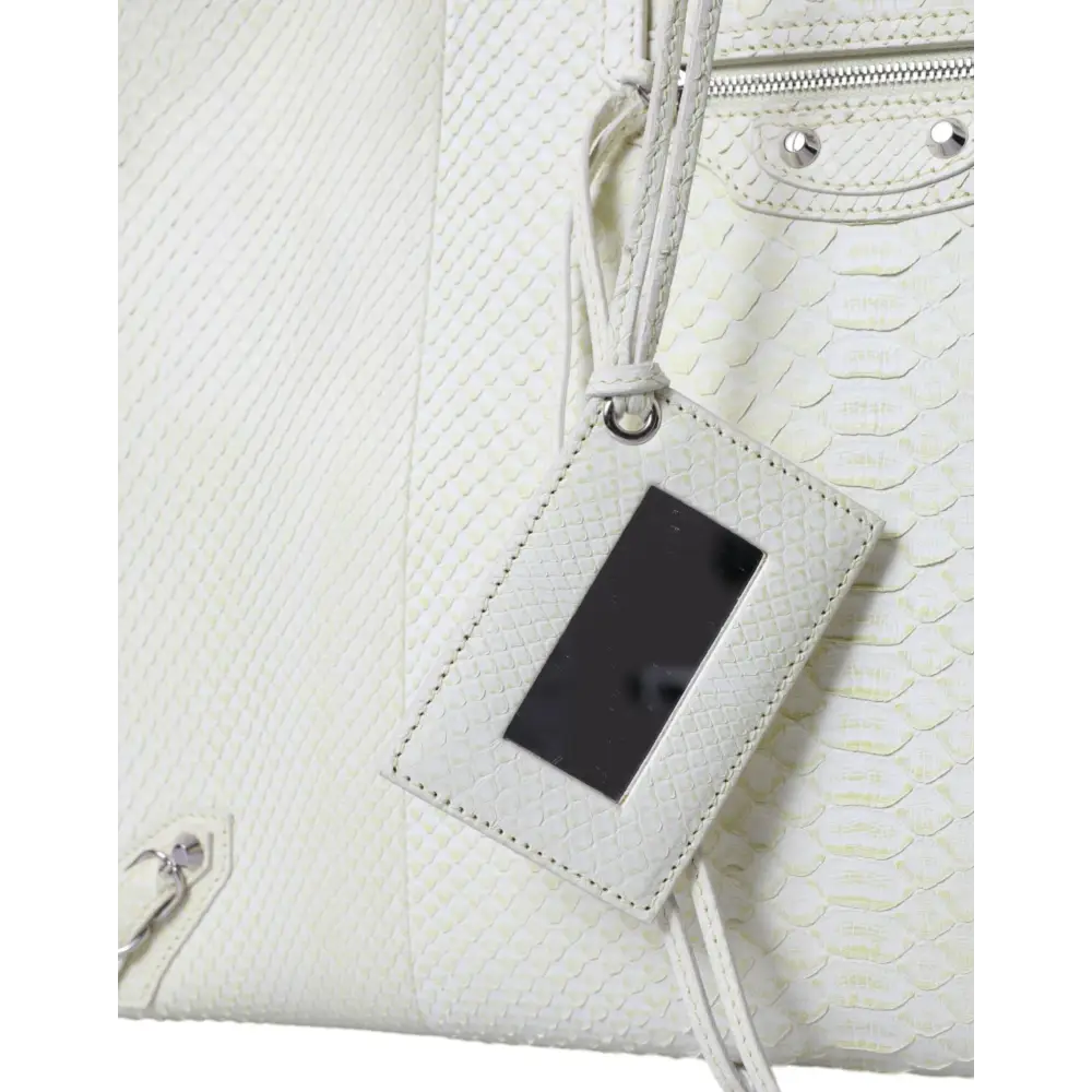 Balenciaga Weiß Gelb Exotische Haut Leder Einkaufstasche PAPIER Tasche