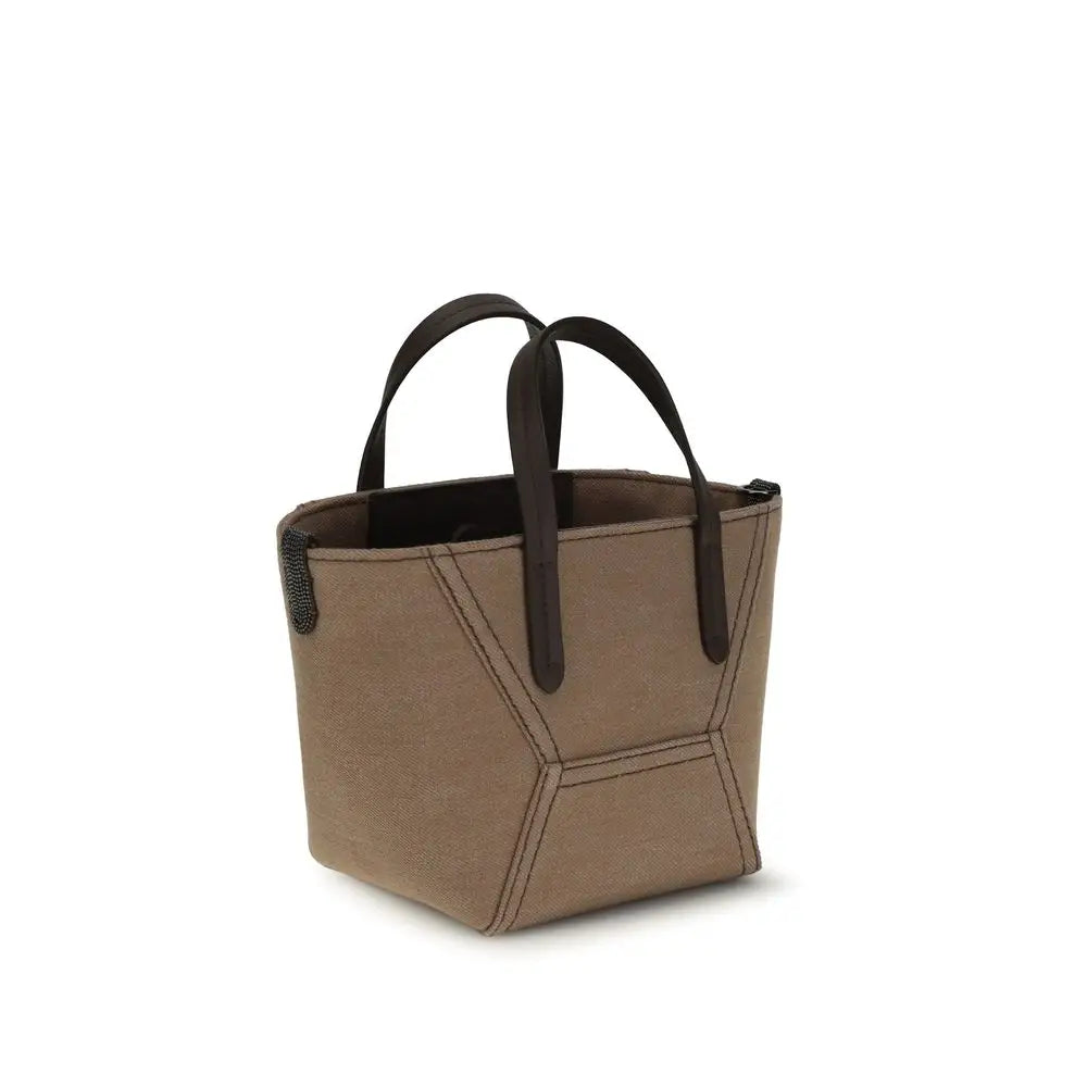 Brunello Cucinelli Beige Stoff-Schultertasche