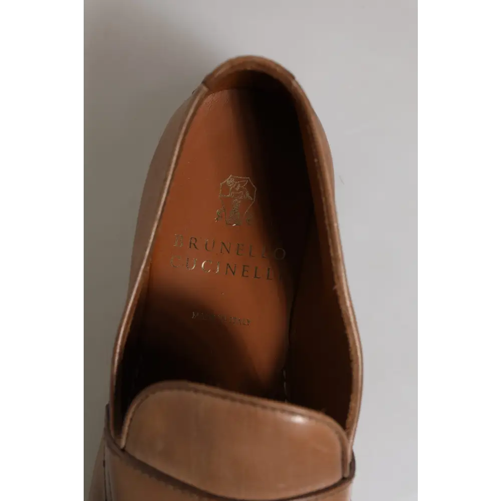 Brunello Cucinelli Braun Leder Loafer Kleid Formelle Schuhe - EU43/US10